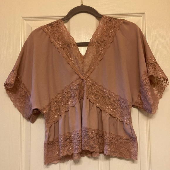 Camel Color Camisole with Lace Accents by PaperMoon - Picture 5 of 6